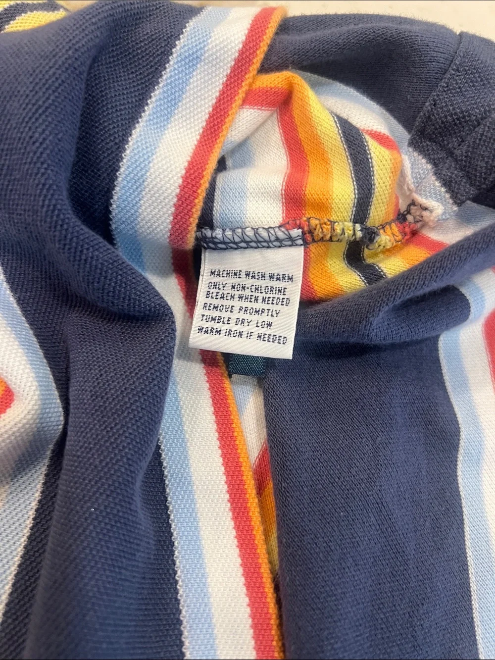 Polo by Ralph Lauren Navy Polo with Yellow, Red and Light Blue Stripes Medium